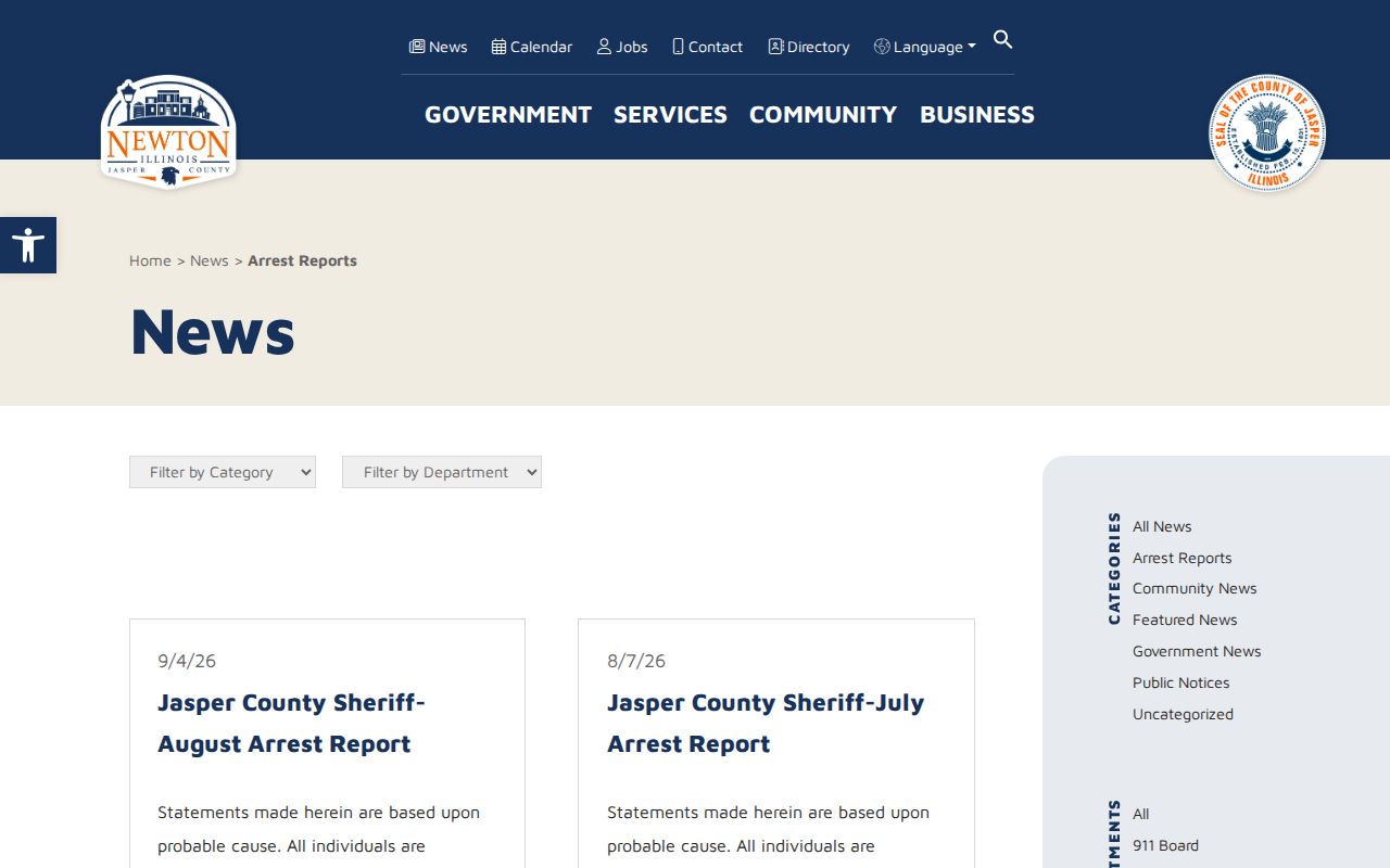 Official Jasper County monthly arrest reports archive