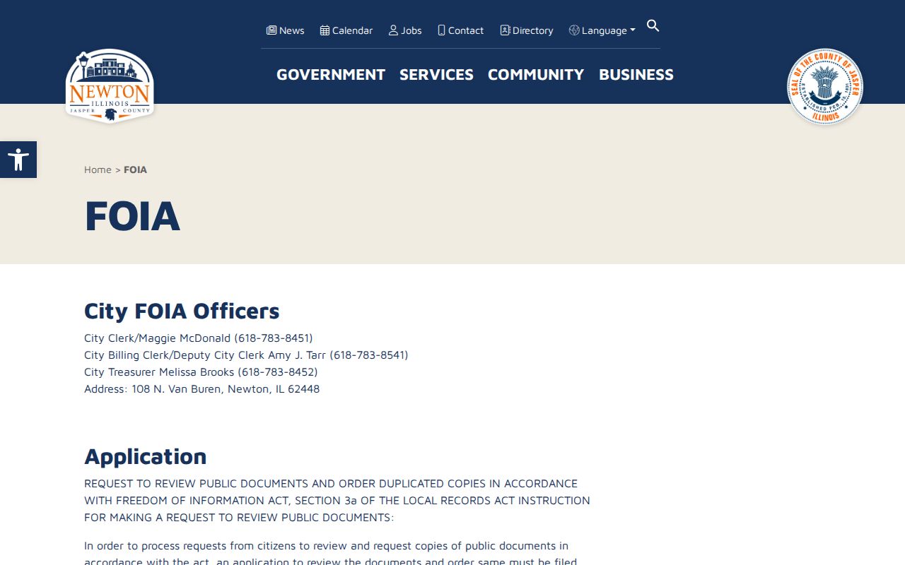 Jasper County and Newton FOIA contacts and request information