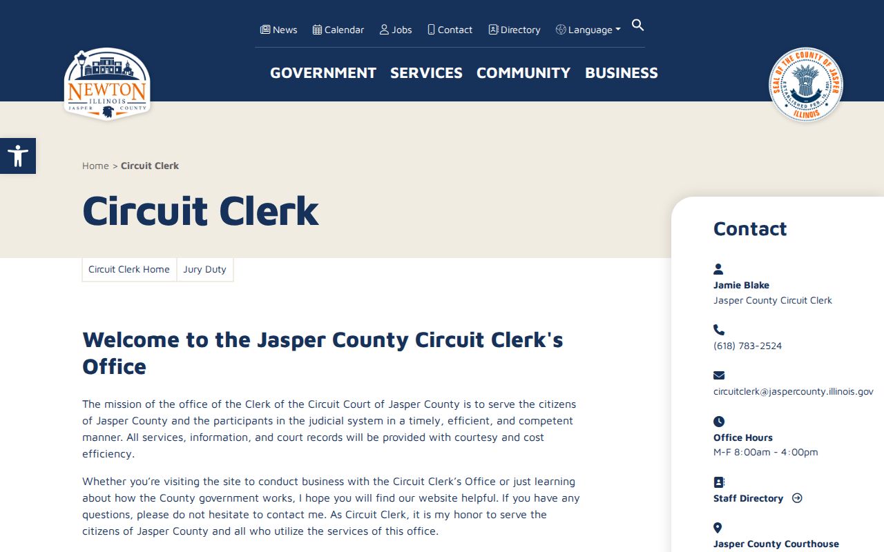 Jasper County Circuit Clerk page for court case and disposition records